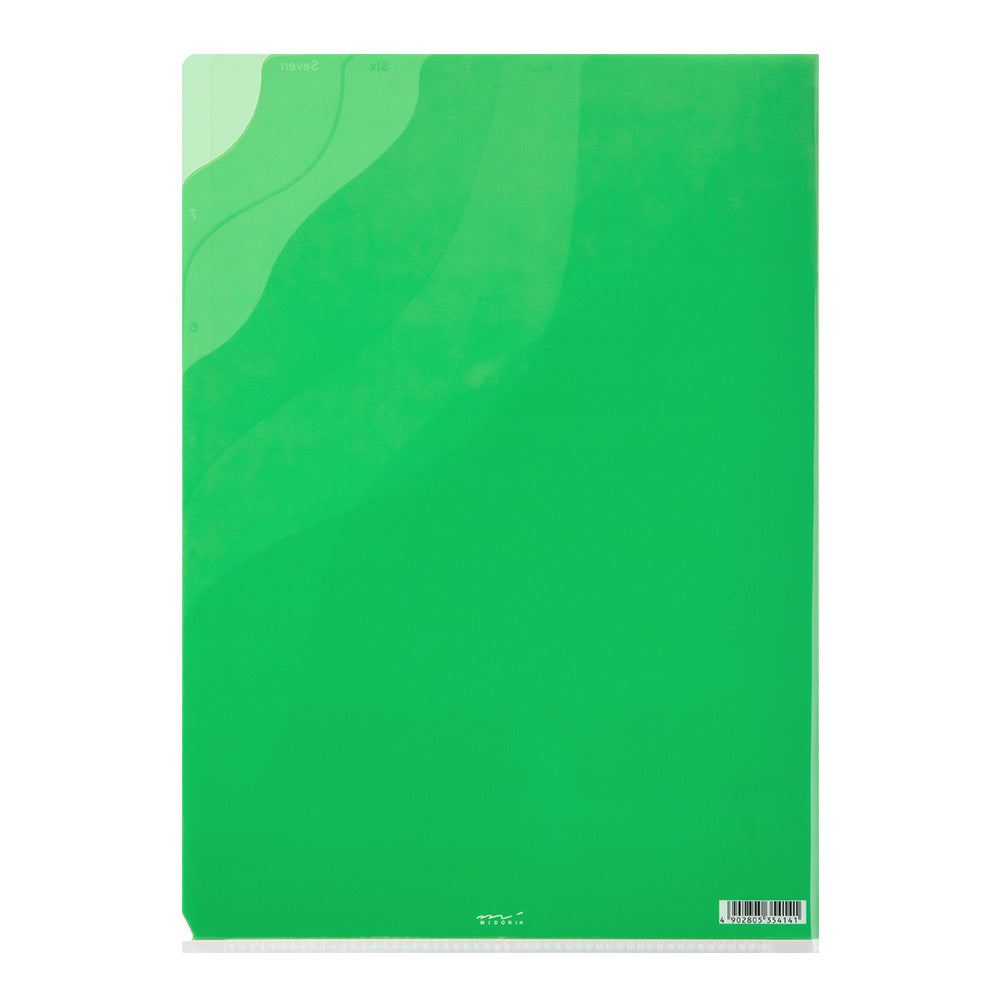 Midori 7 Pockets Clear Folder A4 - Gradation Green — with packaging