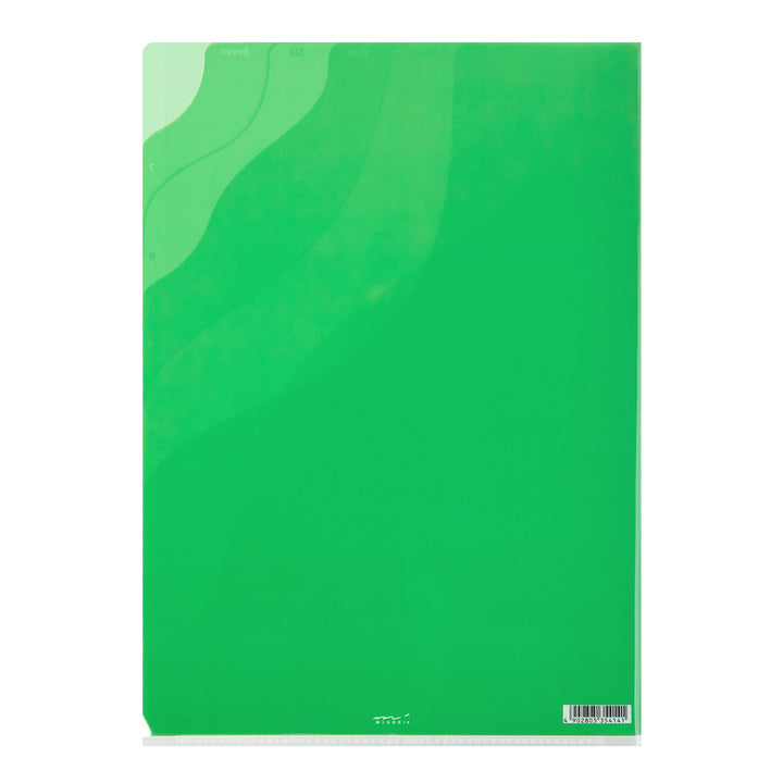 Midori 7 Pockets Clear Folder A4 - Gradation Green — with packaging