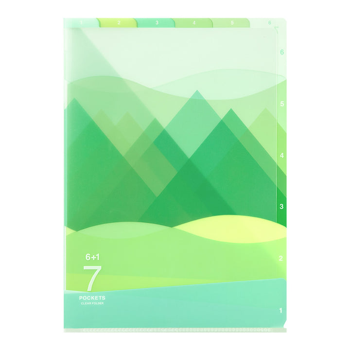 Midori 7 Pockets Clear Folder A4 - Landscape Green — front view