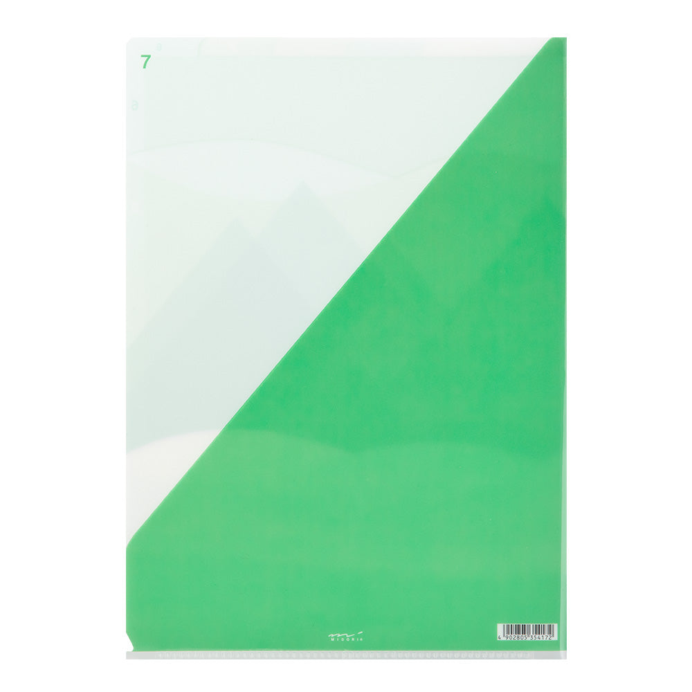 Midori 7 Pockets Clear Folder A4 - Landscape Green — side view