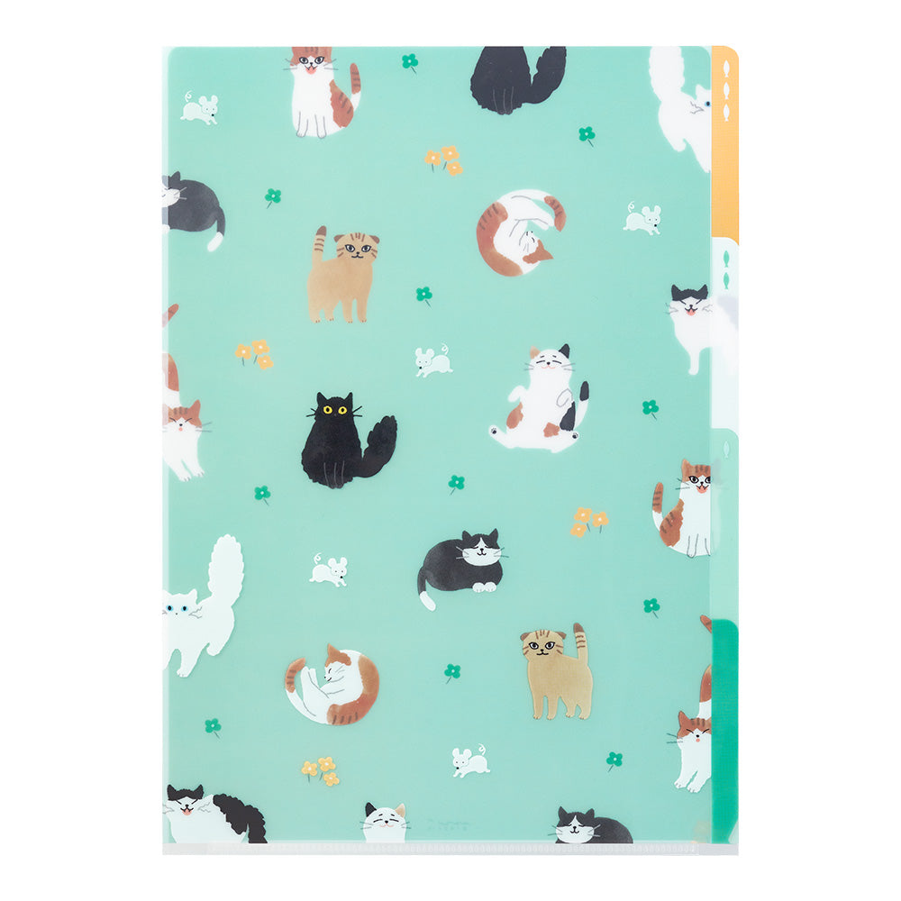 Midori A4 3 Pockets Clear Folder - Cats A — with packaging