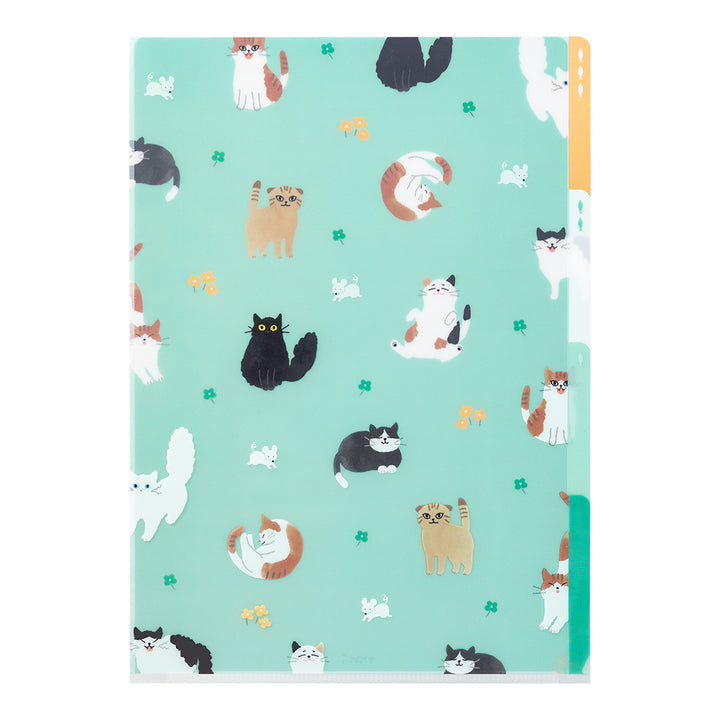 Midori A4 3 Pockets Clear Folder - Cats A — with packaging