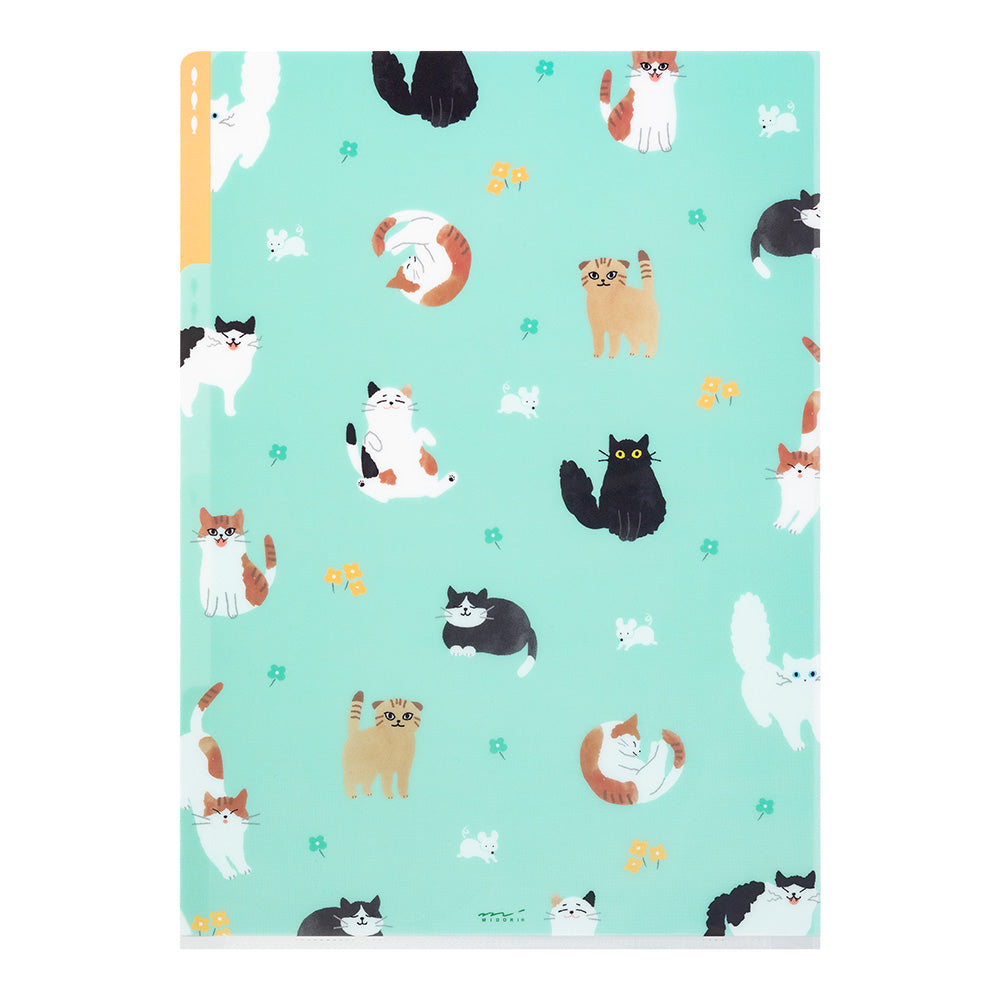 Midori A4 3 Pockets Clear Folder - Cats A — front view