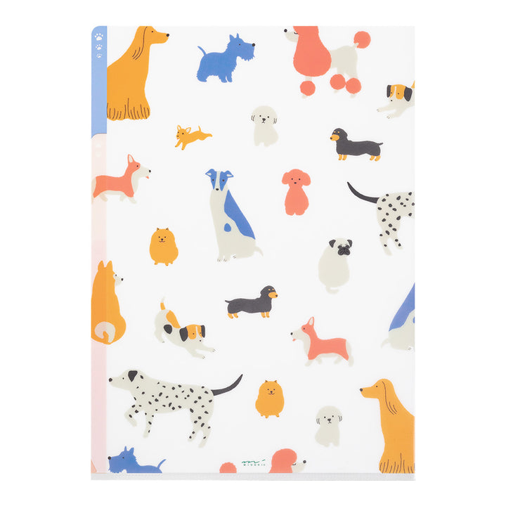 Midori A4 3 Pockets Clear Folder - Dogs — front view