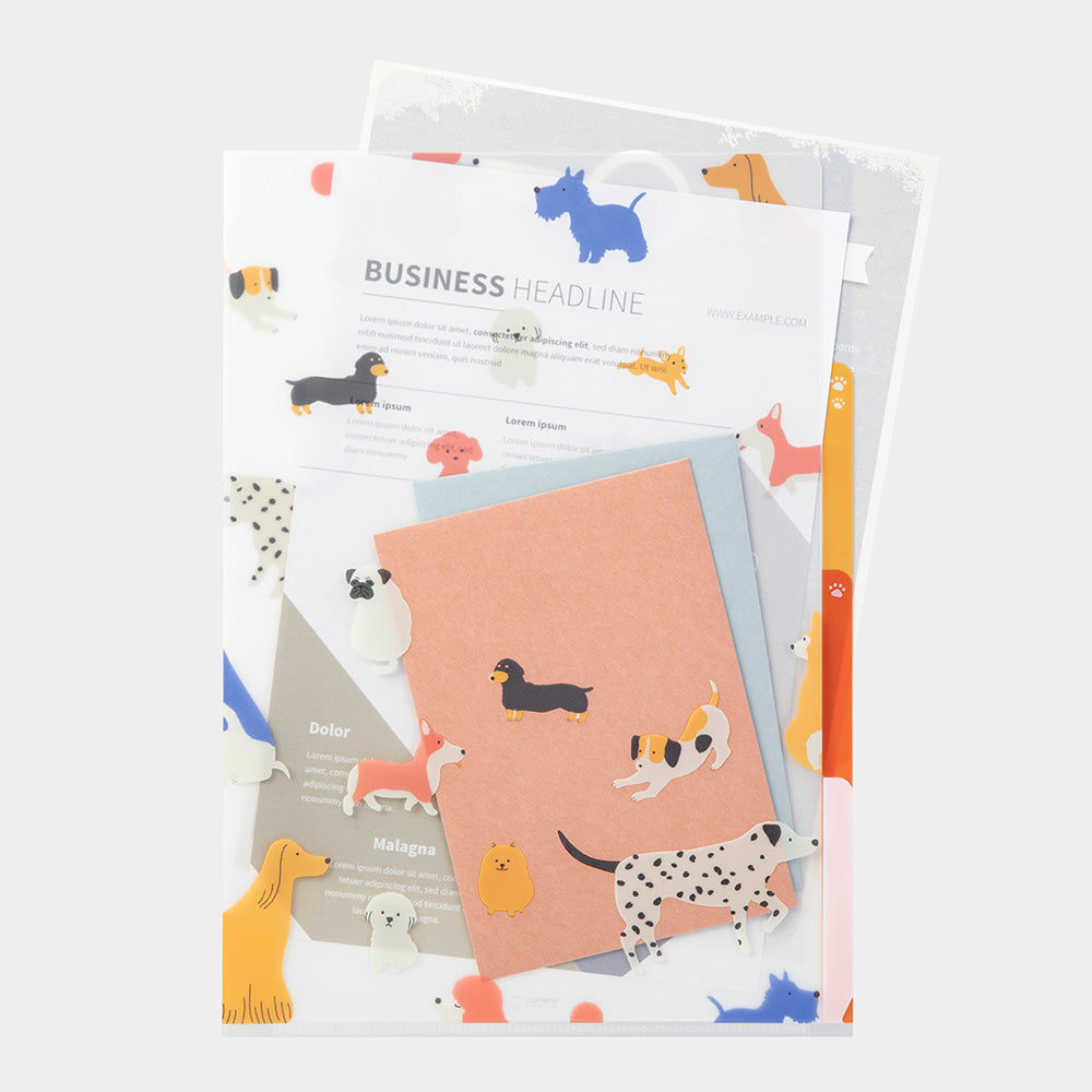 Midori A4 3 Pockets Clear Folder - Dogs — side view