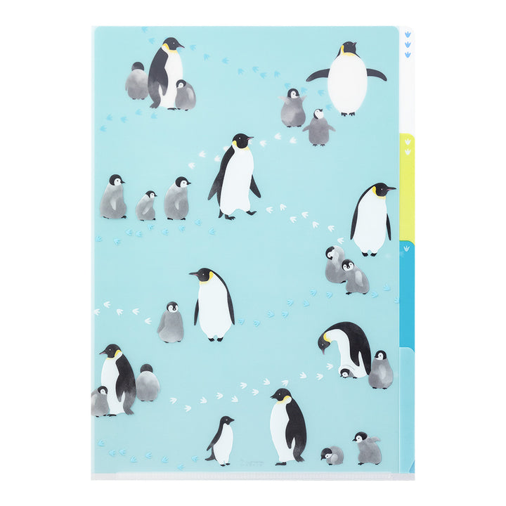 Midori A4 3 Pockets Clear Folder - Penguins A — front view