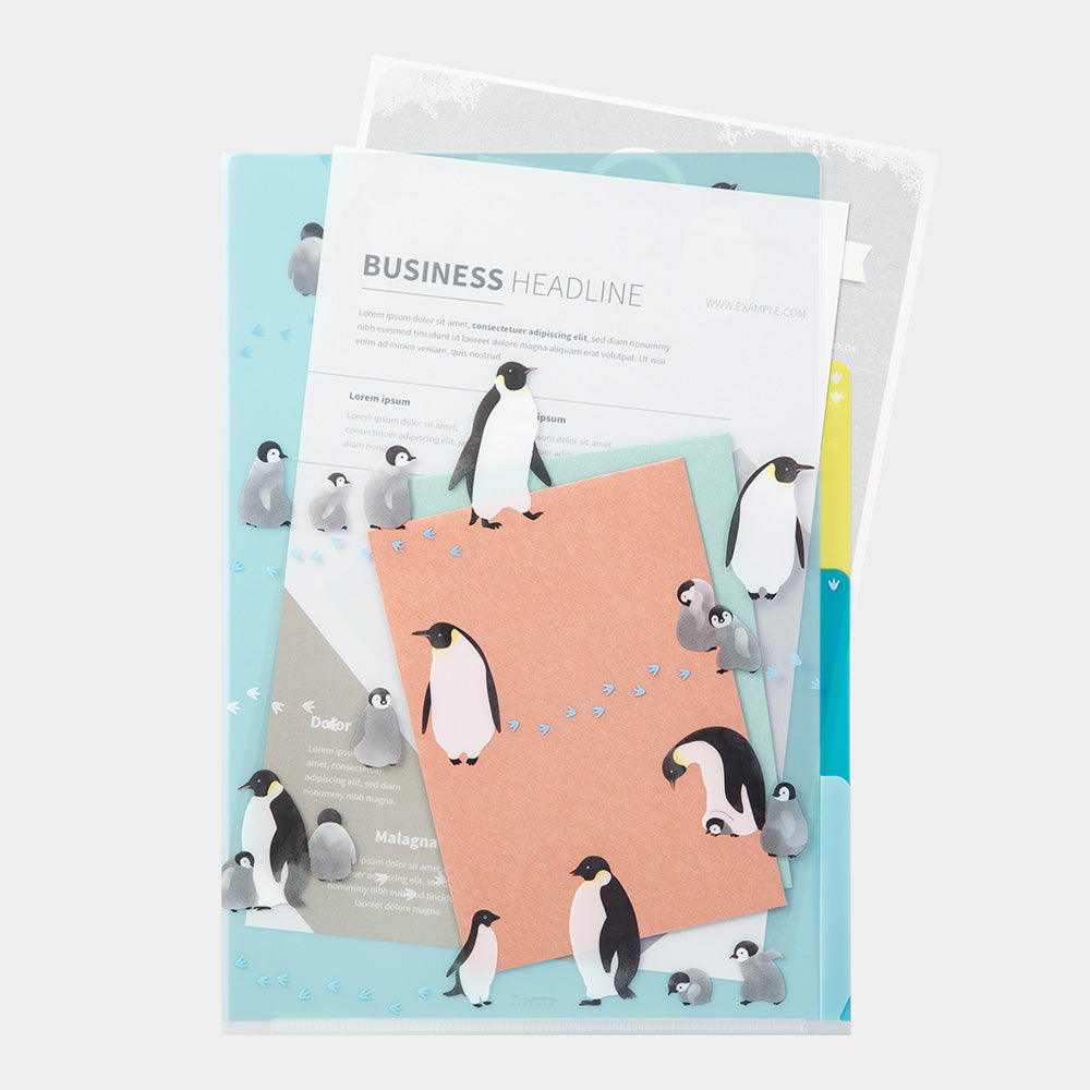 Midori A4 3 Pockets Clear Folder - Penguins A — detail view