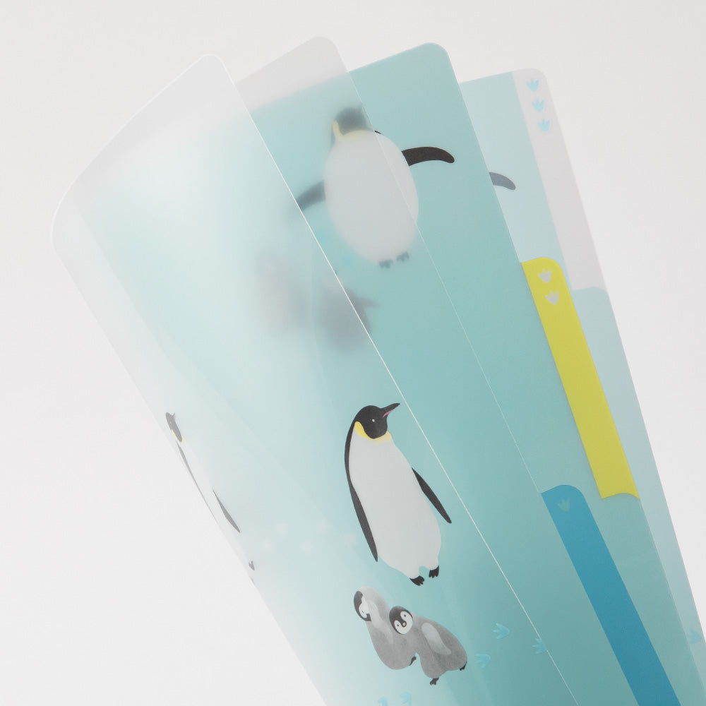 Midori A4 3 Pockets Clear Folder - Penguins A — with packaging
