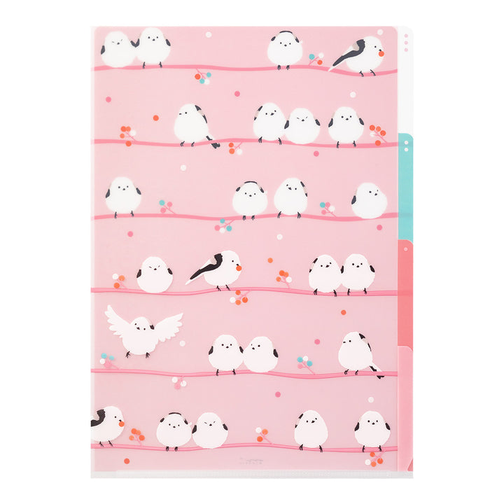 Midori A4 3 Pockets Clear Folder - Long-tailed Tits — front view