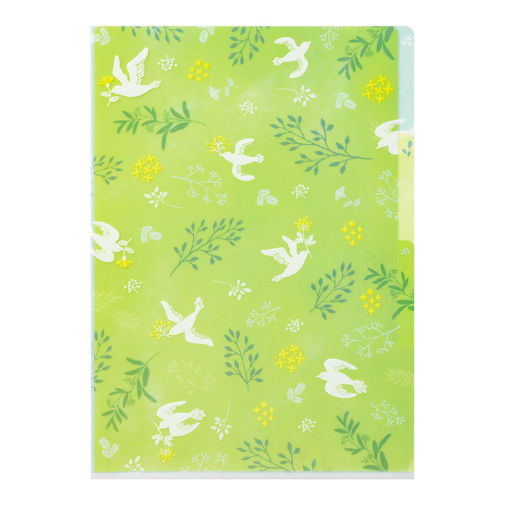Midori A4 3 Pockets Clear Folder - White Birds — with packaging