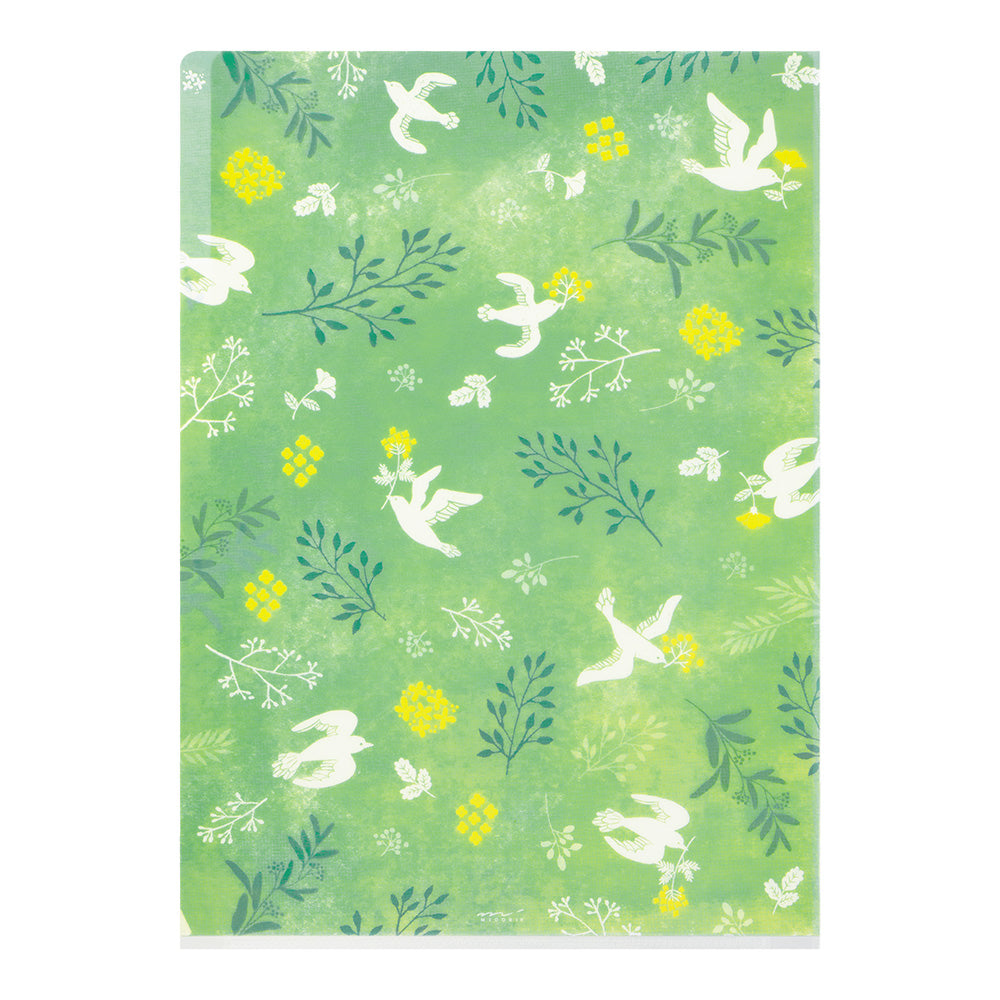 Midori A4 3 Pockets Clear Folder - White Birds — front view
