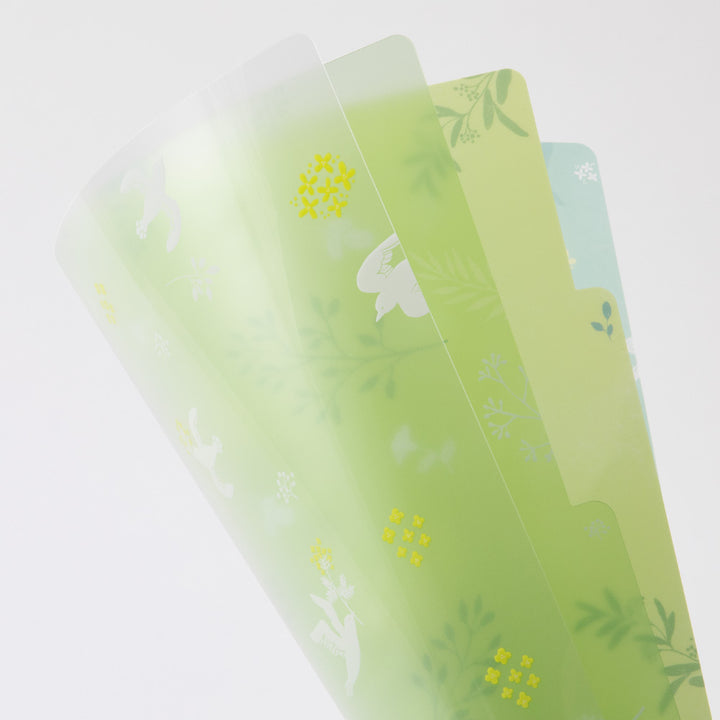 Midori A4 3 Pockets Clear Folder - White Birds — detail view