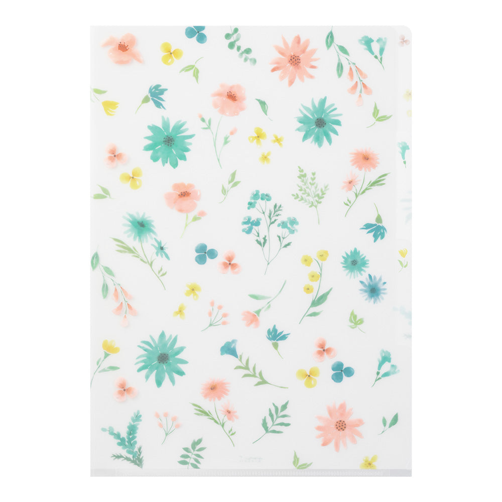 Midori A4 3 Pockets Clear Folder - Flowers B — front view