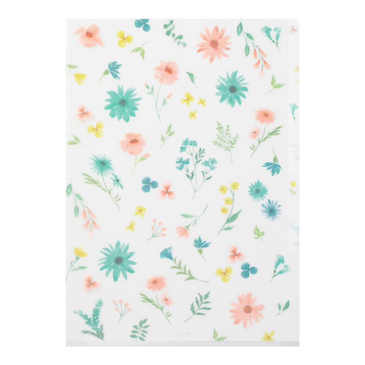 Midori A4 3 Pockets Clear Folder - Flowers B — front view