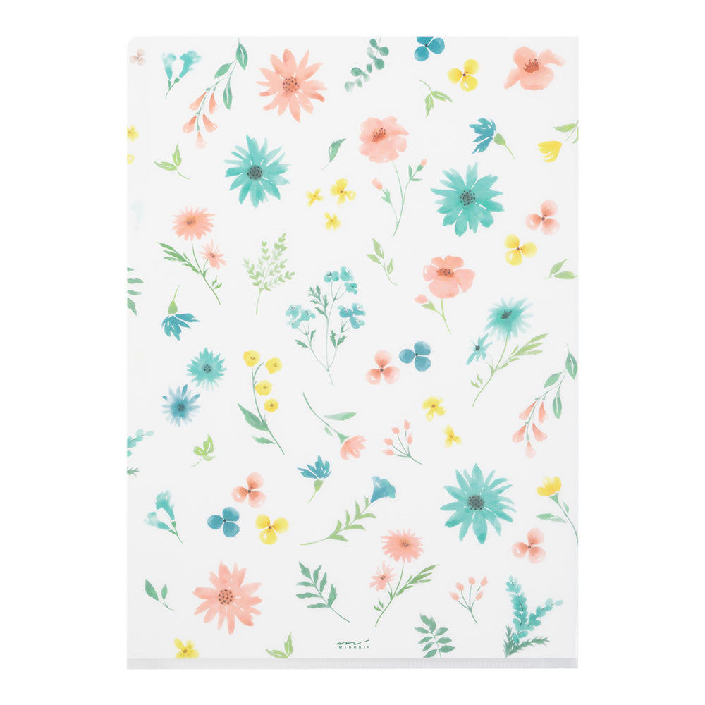 Midori A4 3 Pockets Clear Folder - Flowers B — side view