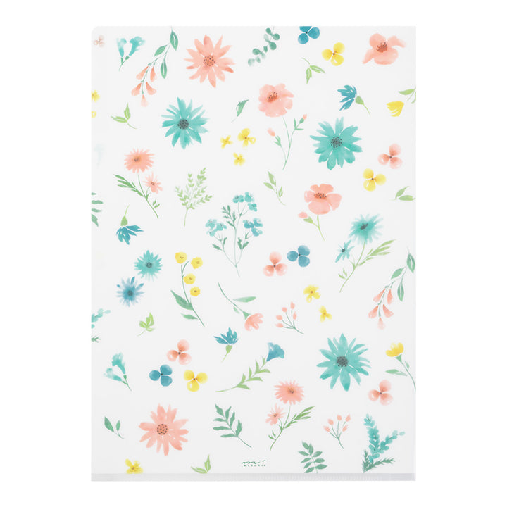Midori A4 3 Pockets Clear Folder - Flowers B — side view