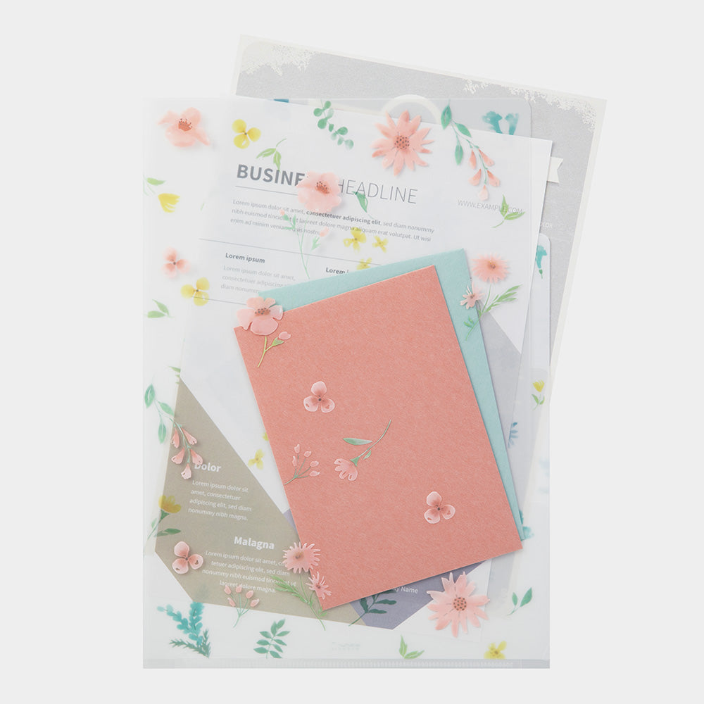 Midori A4 3 Pockets Clear Folder - Flowers B — detail view