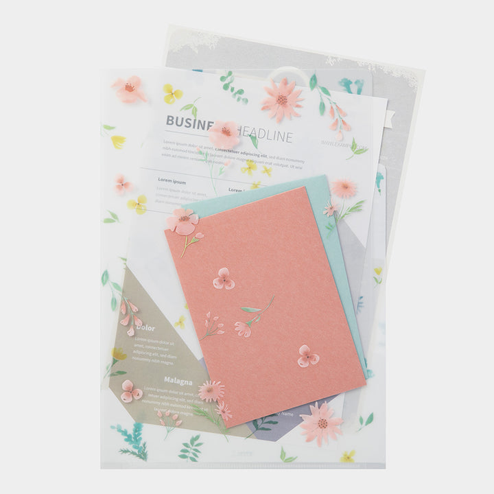 Midori A4 3 Pockets Clear Folder - Flowers B — detail view