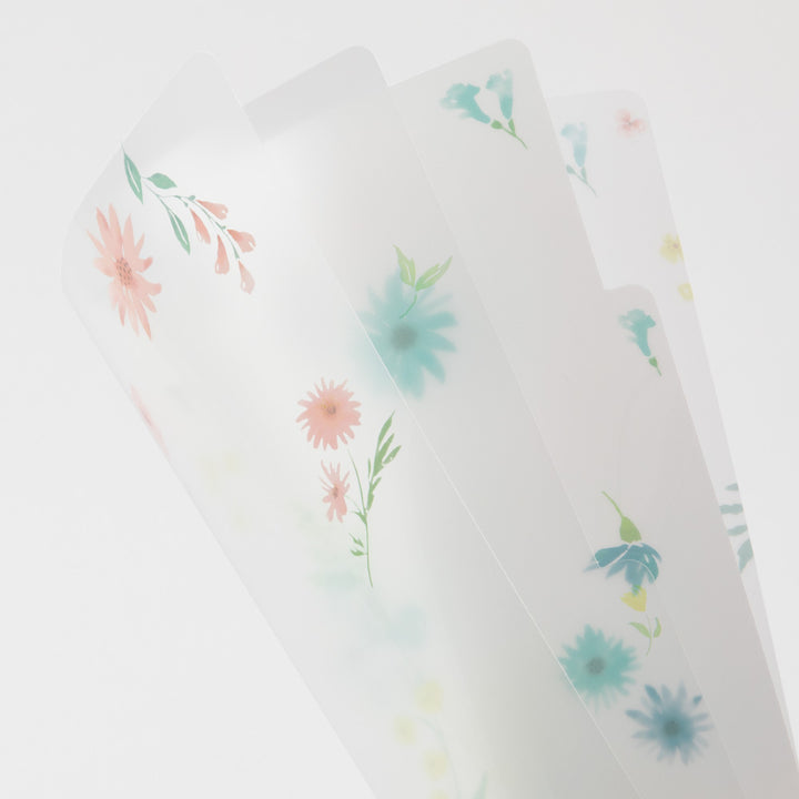 Midori A4 3 Pockets Clear Folder - Flowers B — with packaging
