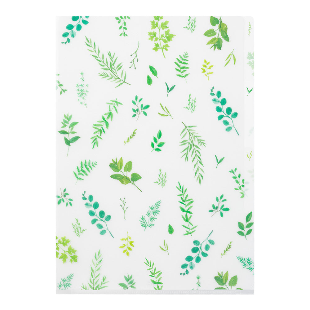 Midori A4 3 Pockets Clear Folder - Leaves — with packaging