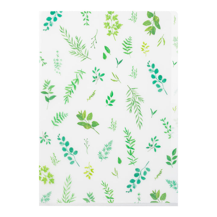 Midori A4 3 Pockets Clear Folder - Leaves — with packaging