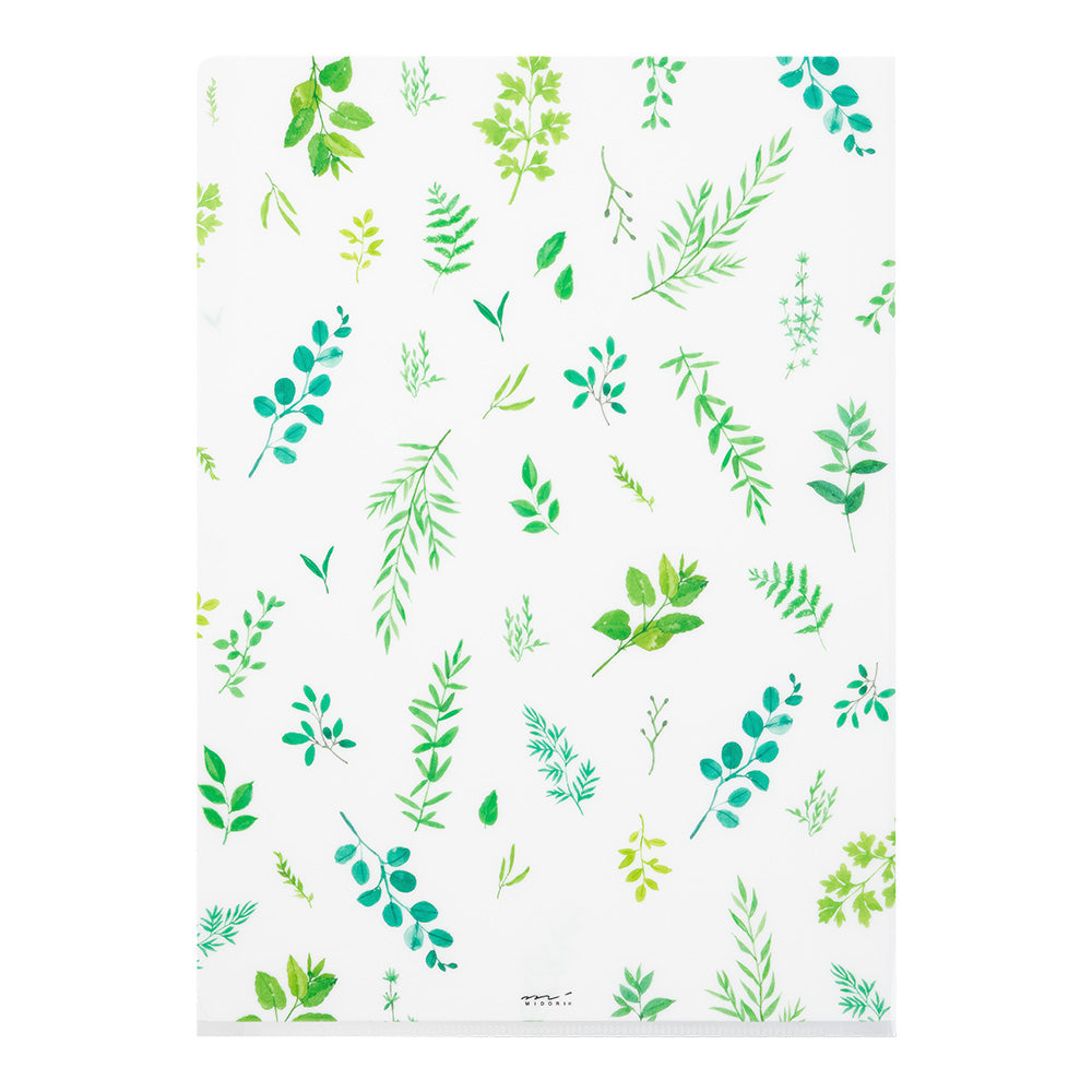 Midori A4 3 Pockets Clear Folder - Leaves — front view