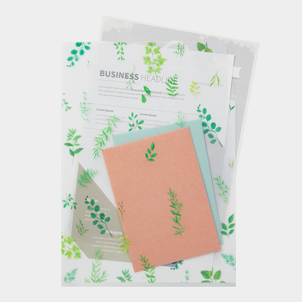 Midori A4 3 Pockets Clear Folder - Leaves — side view