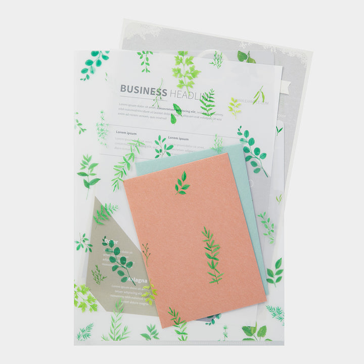 Midori A4 3 Pockets Clear Folder - Leaves — side view