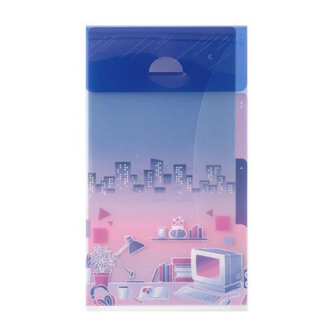 Midori A5 Slim 3 Pockets Clear Folder with Flap - City Pop — front view