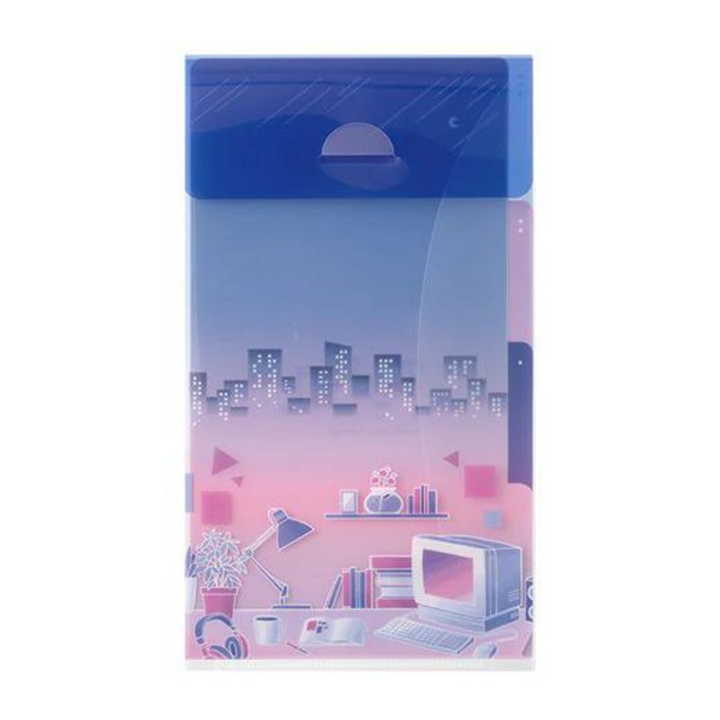 Midori A5 Slim 3 Pockets Clear Folder with Flap - City Pop — front view