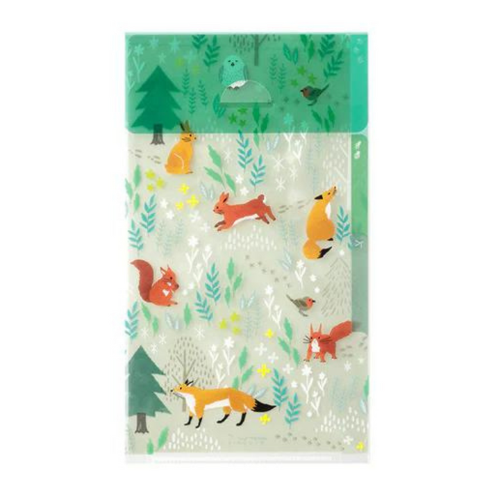 Midori A5 Slim 3 Pockets Clear Folder with Flap - Nordic Animals — front view