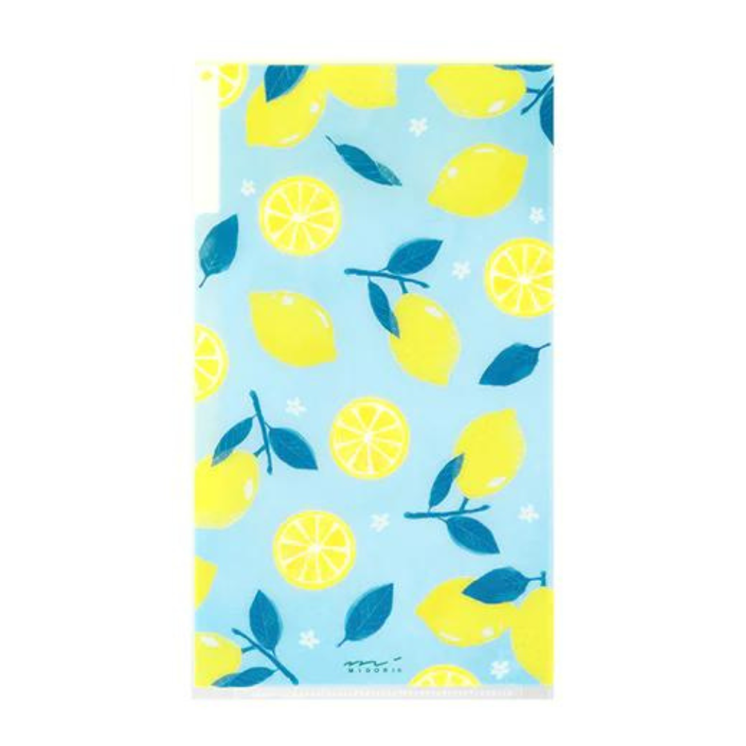 Midori A5 Slim 3 Pockets Clear Folder with Flap - Lemon — front view