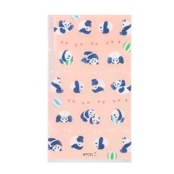 Midori A5 Slim 3 Pockets Clear Folder with Flap - Panda — front view
