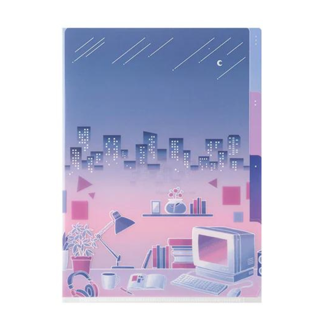 Midori A5 3 Pockets Clear Folder - City Pop — front view