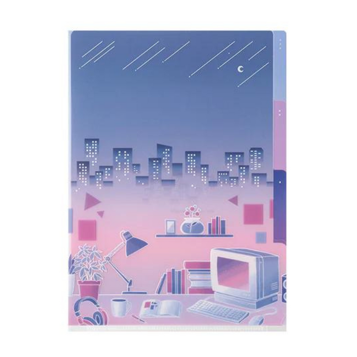 Midori A5 3 Pockets Clear Folder - City Pop — front view