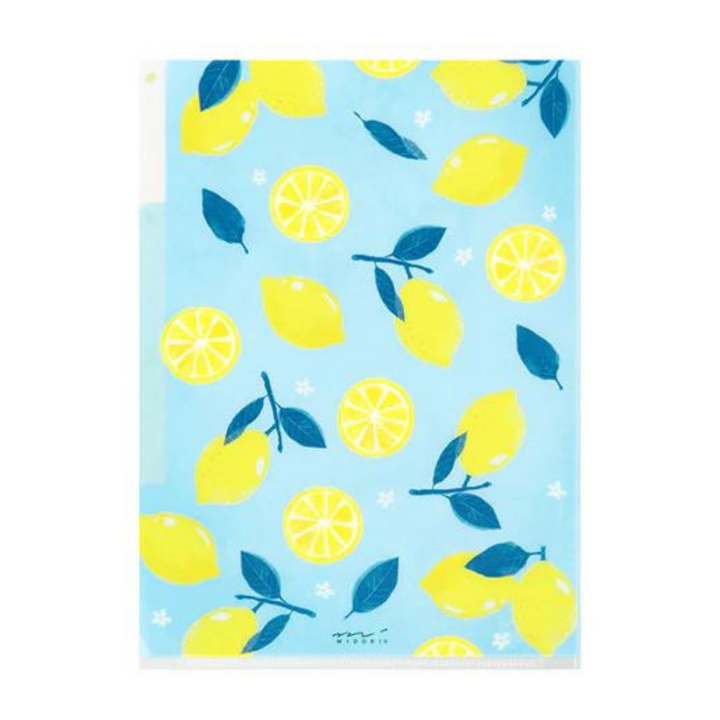 Midori A5 3 Pockets Clear Folder - Lemon — front view