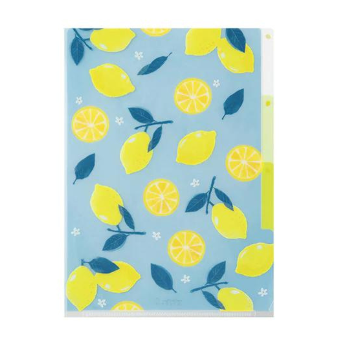 Midori A5 3 Pockets Clear Folder - Lemon — side view