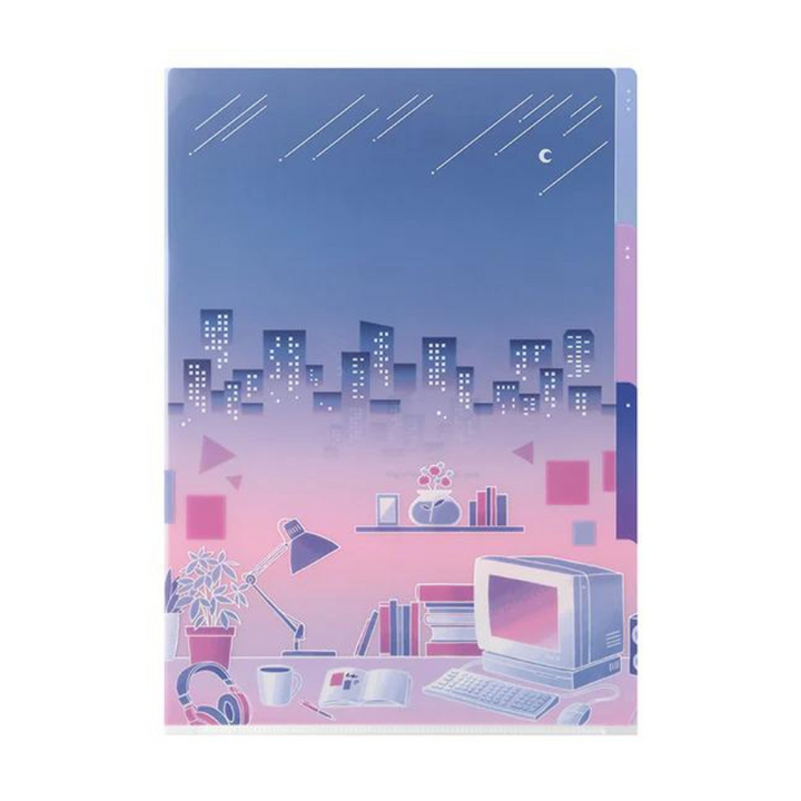 Midori A4 3 Pockets Clear Folder - City Pop — front view
