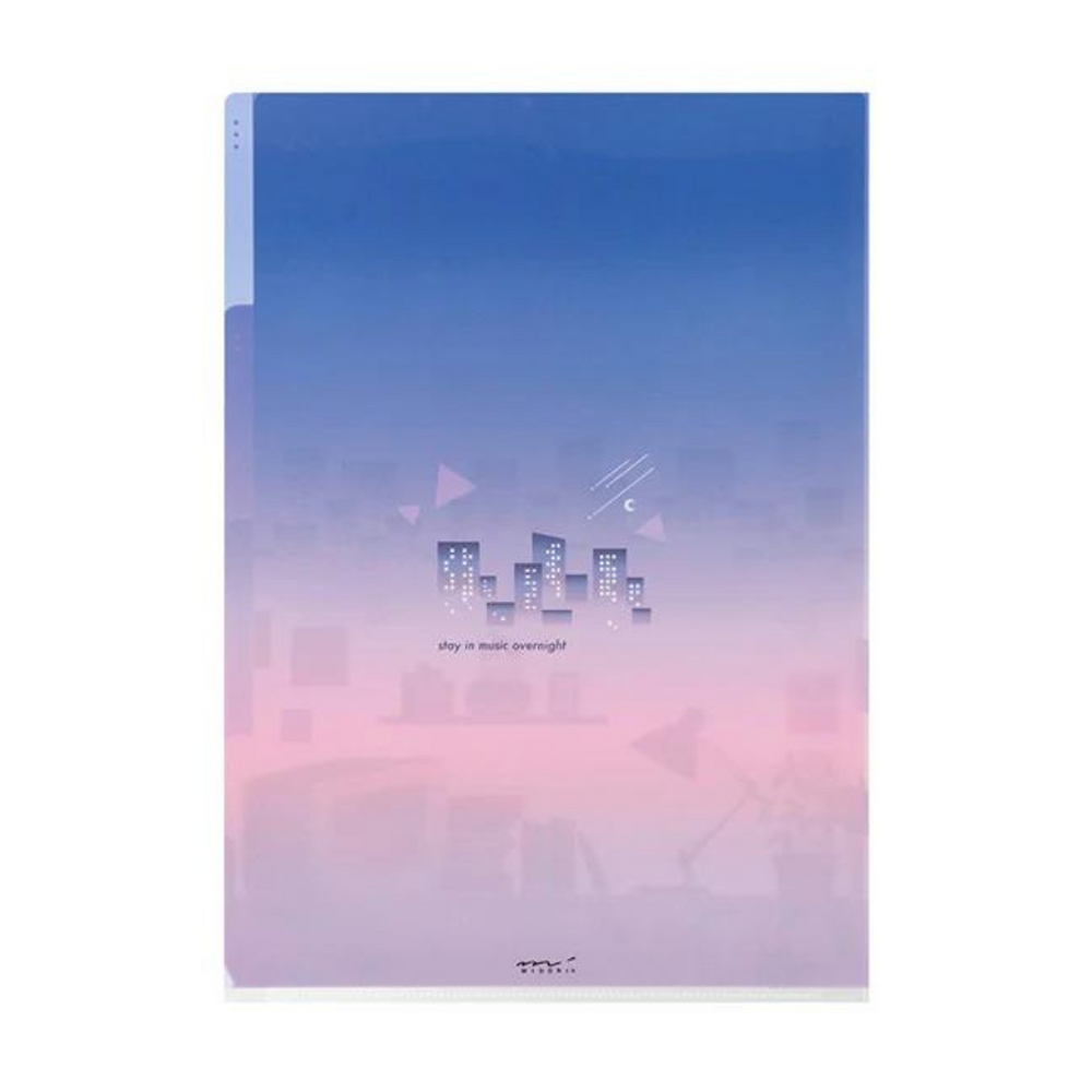 Midori A4 3 Pockets Clear Folder - City Pop — side view