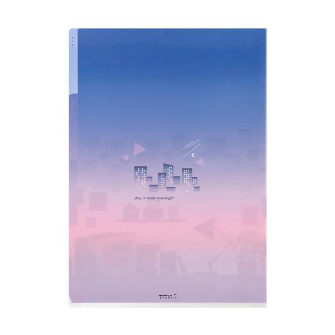 Midori A4 3 Pockets Clear Folder - City Pop — side view
