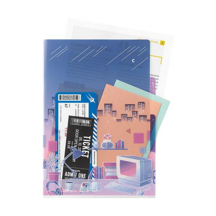 Midori A4 3 Pockets Clear Folder - City Pop — detail view