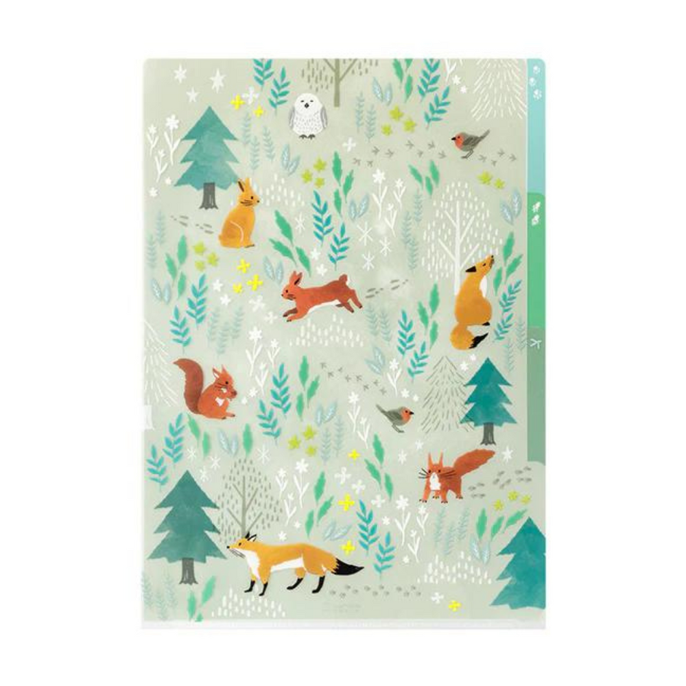 Midori A4 3 Pockets Clear Folder - Nordic Animals — side view