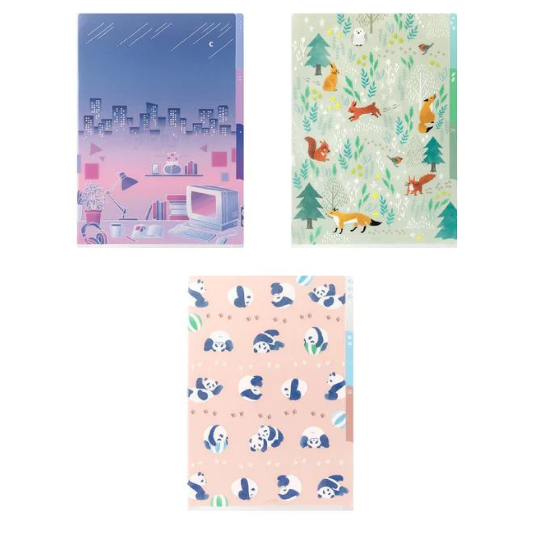 Midori A4 3 Pockets Clear Folder - Nordic Animals — detail view