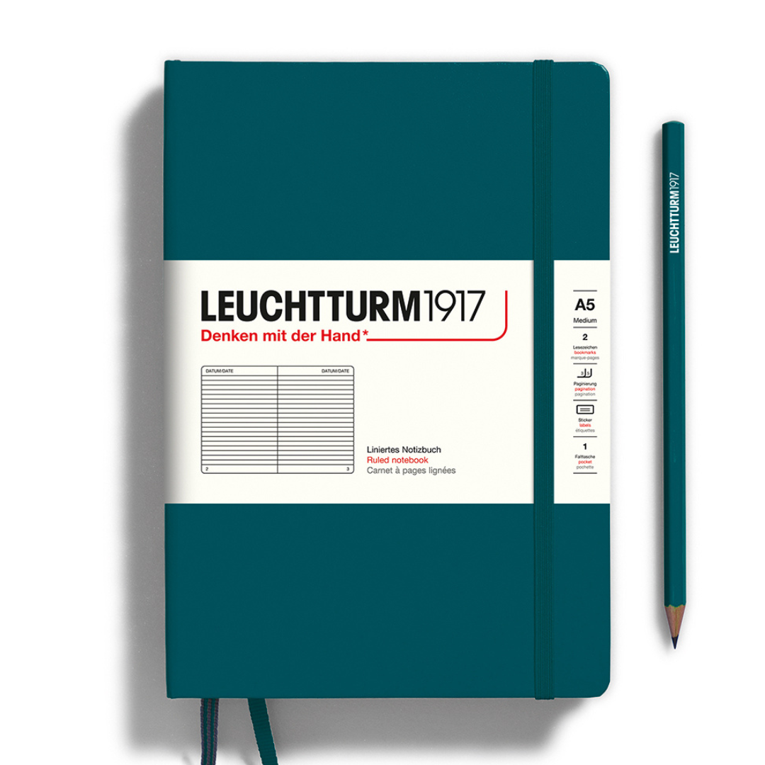 Leuchtturm1917 A5 Medium Hardcover Notebook in Ruled / Pacific Green — Leuchtturm1917 notebook — quality writing journal with premium paper, at Cityluxe Singapore stationery store