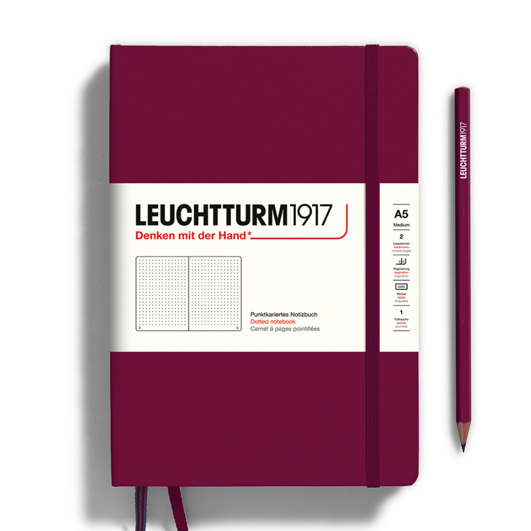 Leuchtturm1917 A5 Medium Hardcover Notebook in Dotted / Port Red — Leuchtturm1917 notebook — quality writing journal with premium paper, at Cityluxe Singapore stationery store