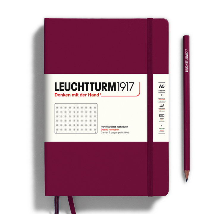 Leuchtturm1917 A5 Medium Hardcover Notebook in Dotted / Port Red — Leuchtturm1917 notebook — quality writing journal with premium paper, at Cityluxe Singapore stationery store