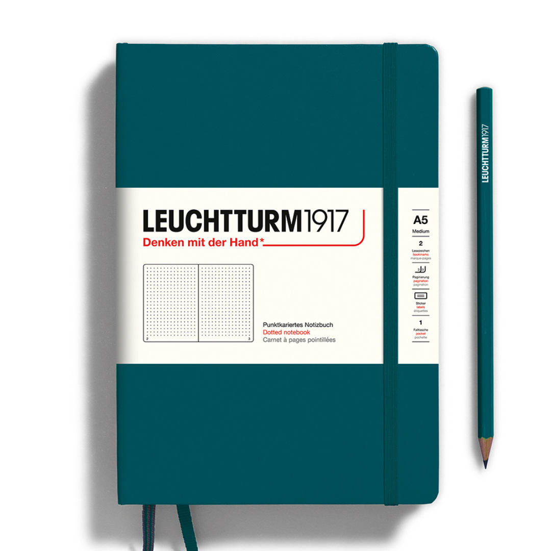 Leuchtturm1917 A5 Medium Hardcover Notebook in Dotted / Pacific Green — Leuchtturm1917 notebook — quality writing journal with premium paper, at Cityluxe Singapore stationery store