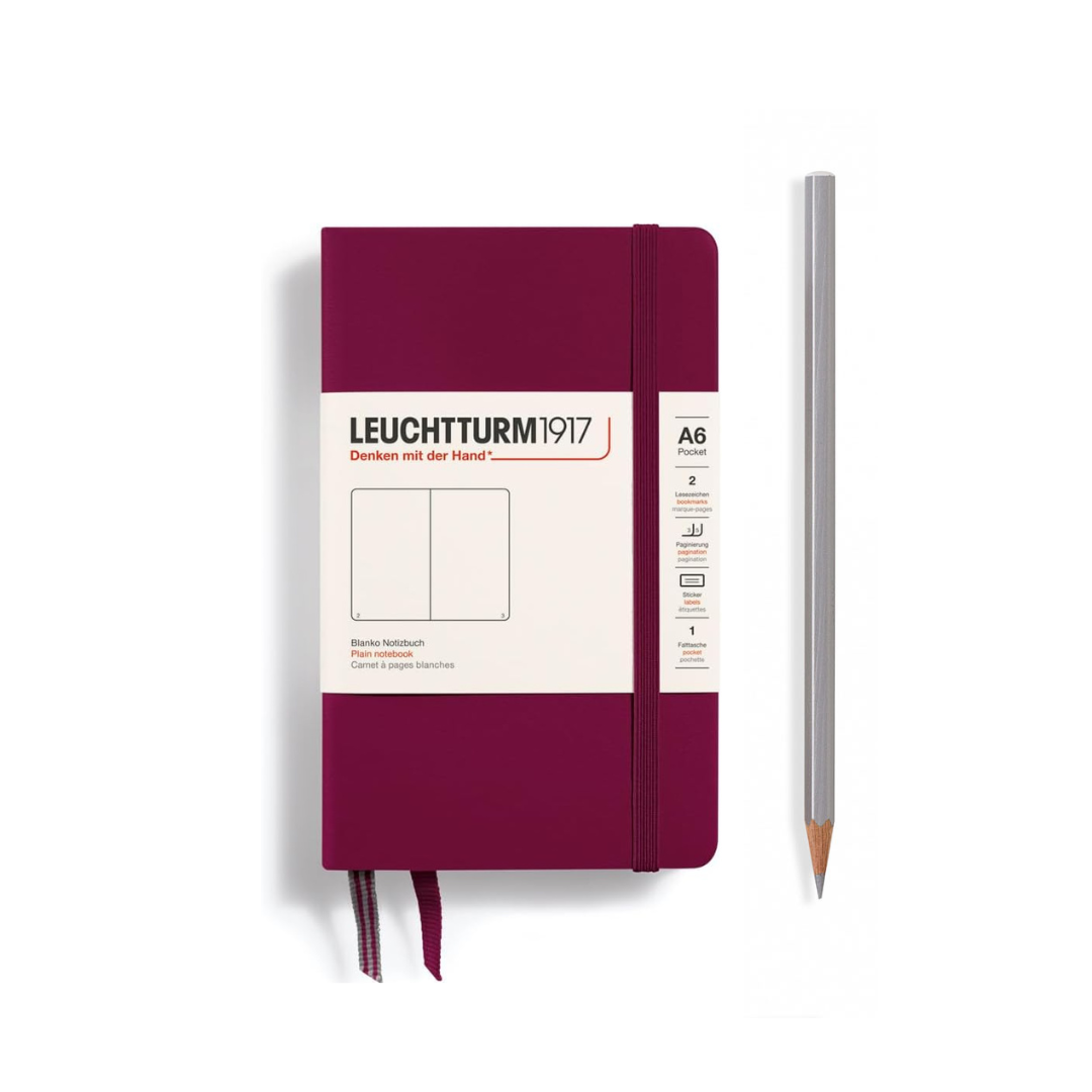 Leuchtturm1917 A6 Pocket Hardcover Notebook in Plain / Port Red — Leuchtturm1917 notebook — quality writing journal with premium paper, at Cityluxe Singapore stationery store