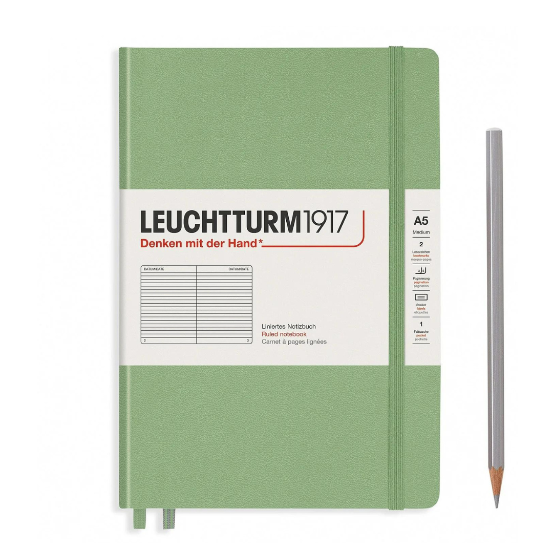 Leuchtturm1917 A5 Medium Hardcover Notebook in Ruled / Sage — Leuchtturm1917 notebook — quality writing journal with premium paper, at Cityluxe Singapore stationery store