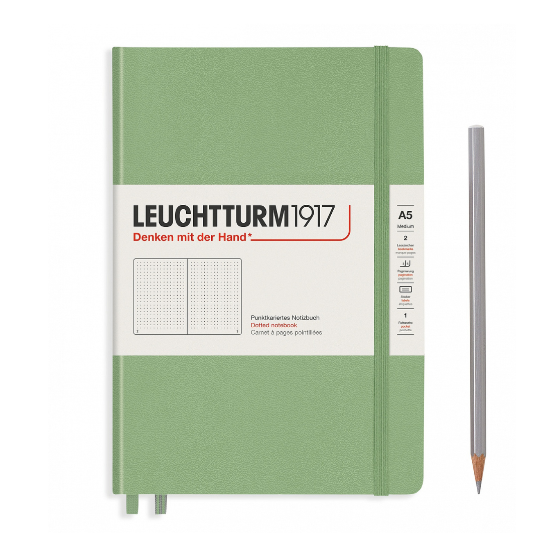 Leuchtturm1917 A5 Medium Hardcover Notebook in Dotted / Sage — Leuchtturm1917 notebook — quality writing journal with premium paper, at Cityluxe Singapore stationery store